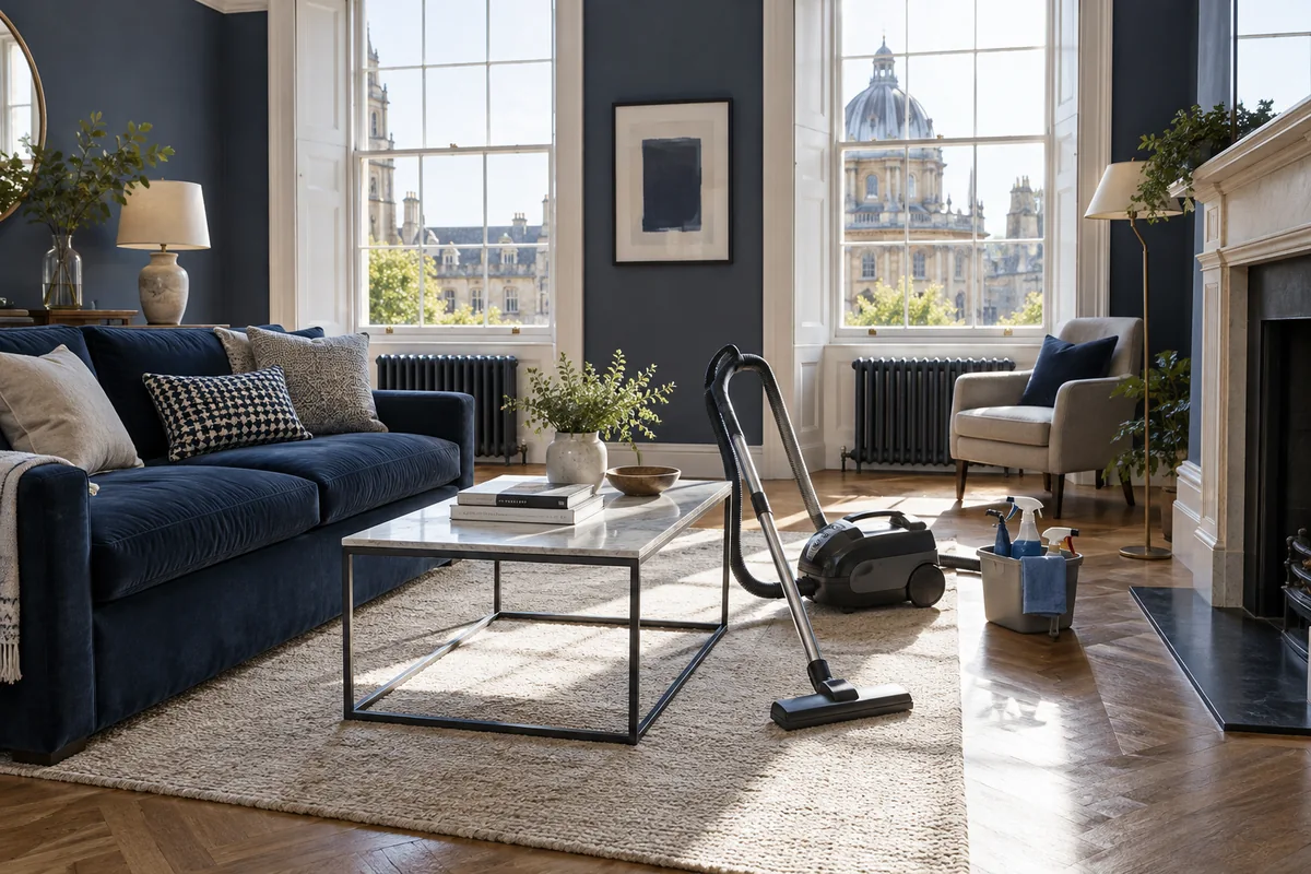 An empty rental living room in daylight