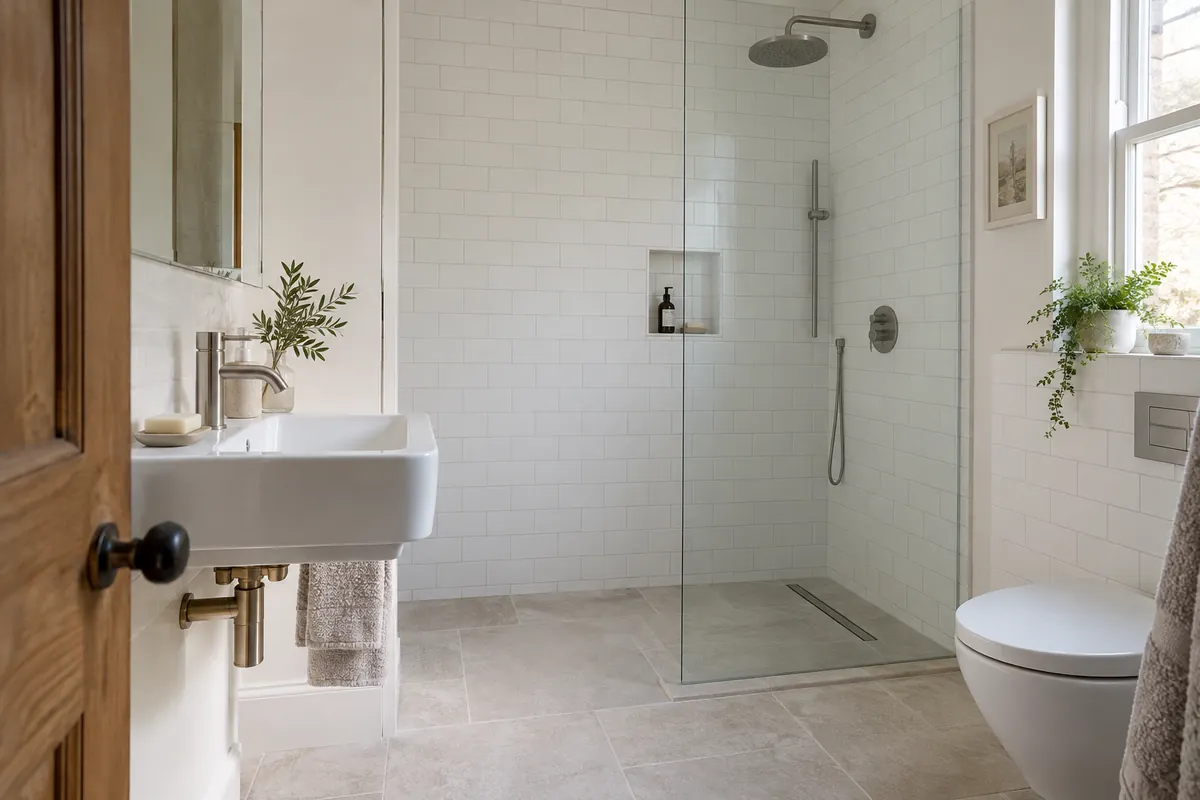 Bathroom with a basin and glass shower screen